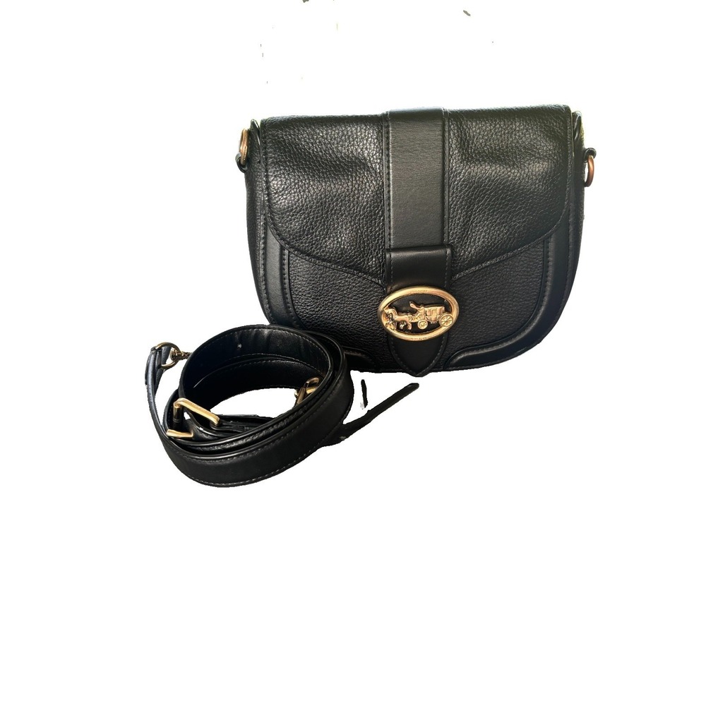 Coach Georgie Saddle Crossbody Black Pebbled Leather Gold Hardware